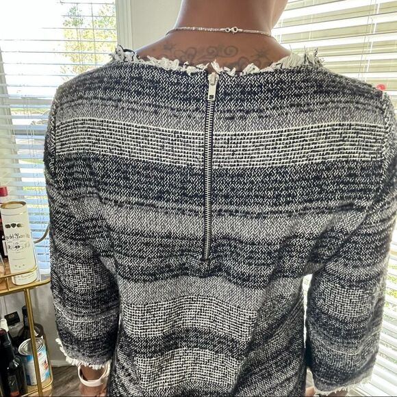 ZARA Gray Basic Medium Knit Black Stripes 3/4 Sleeves Dress - Picture 10 of 15